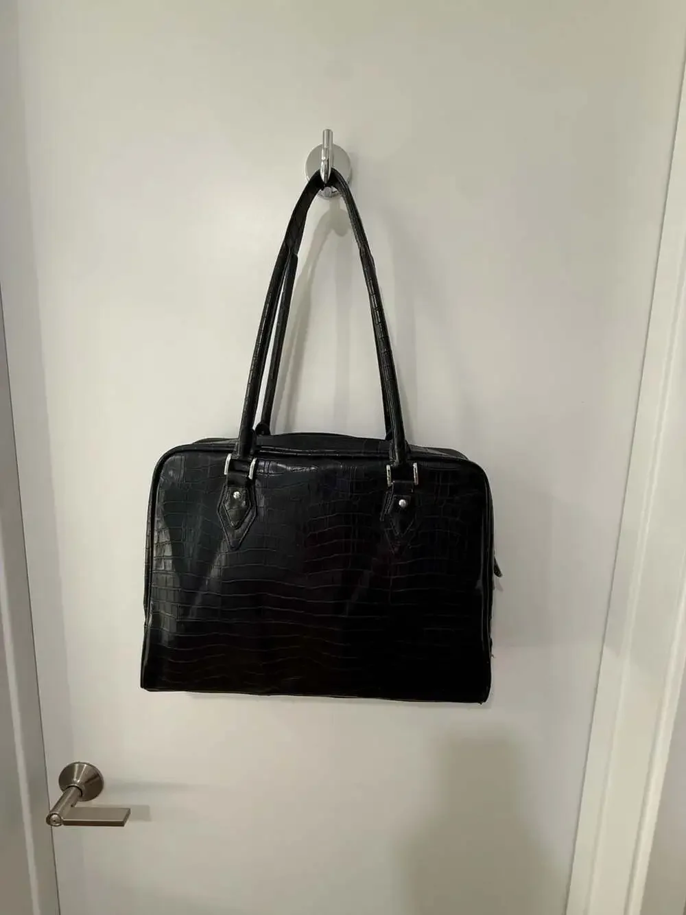 Mobile Edge Black Faux-Croc Laptop Tote Bag with Red Interior